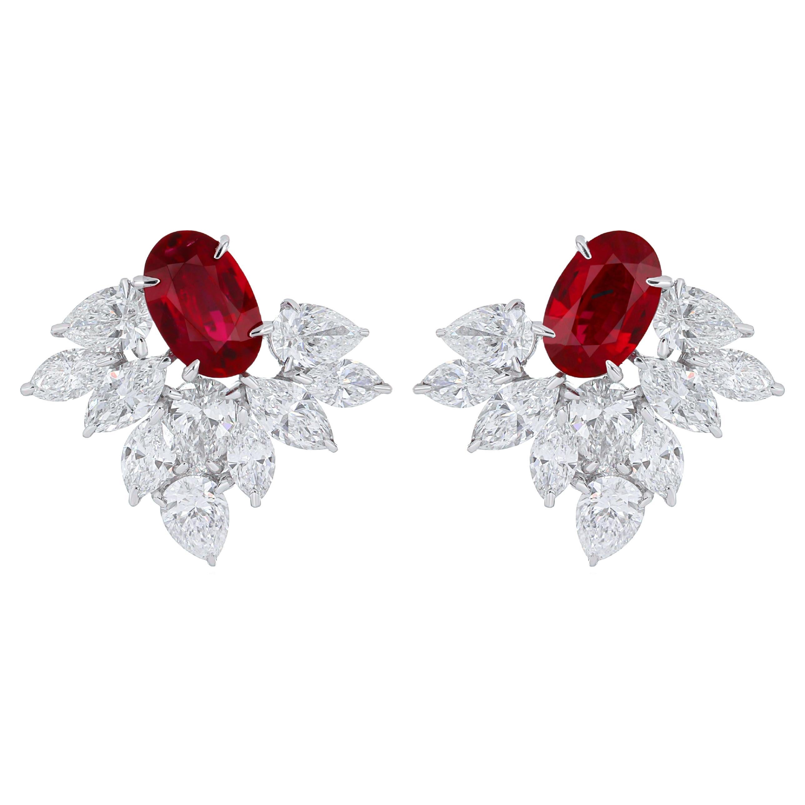 Ruby and Diamond Studded Earrings in 18 Karat White Gold For Sale