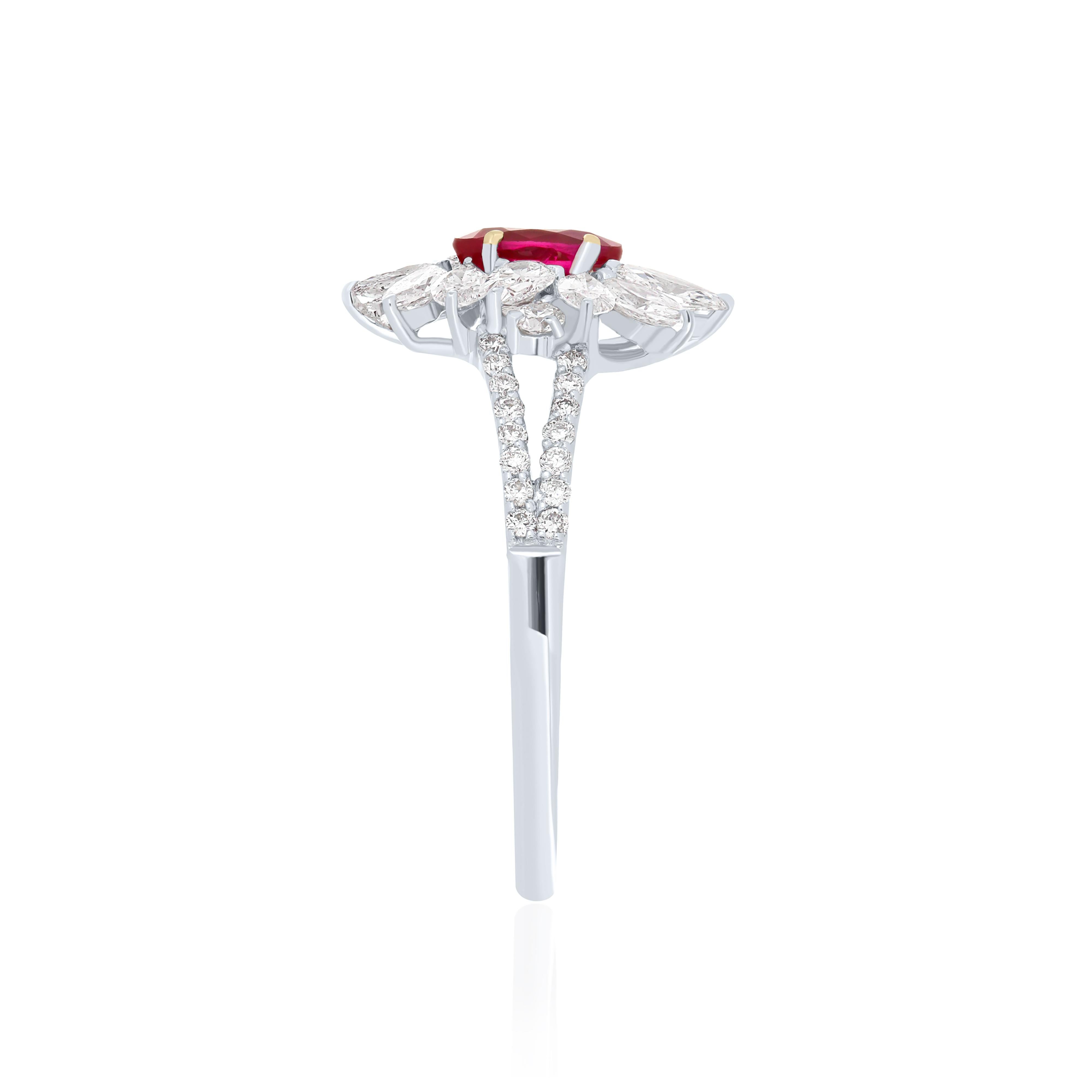 For Sale:  Ruby and Diamond Studded Ring in 18 Karat White Gold handcraft jewelry Ring 4