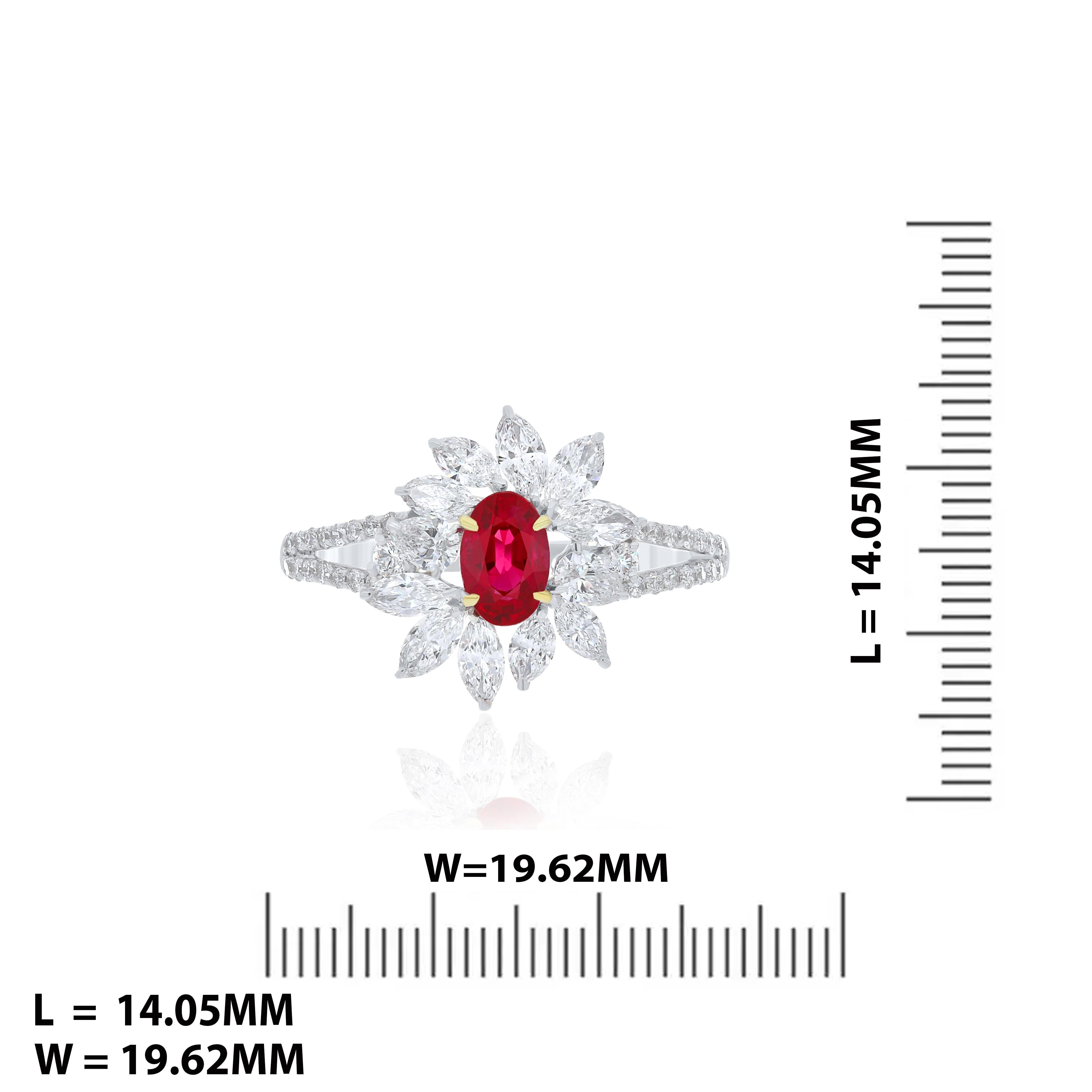 For Sale:  Ruby and Diamond Studded Ring in 18 Karat White Gold handcraft jewelry Ring 7