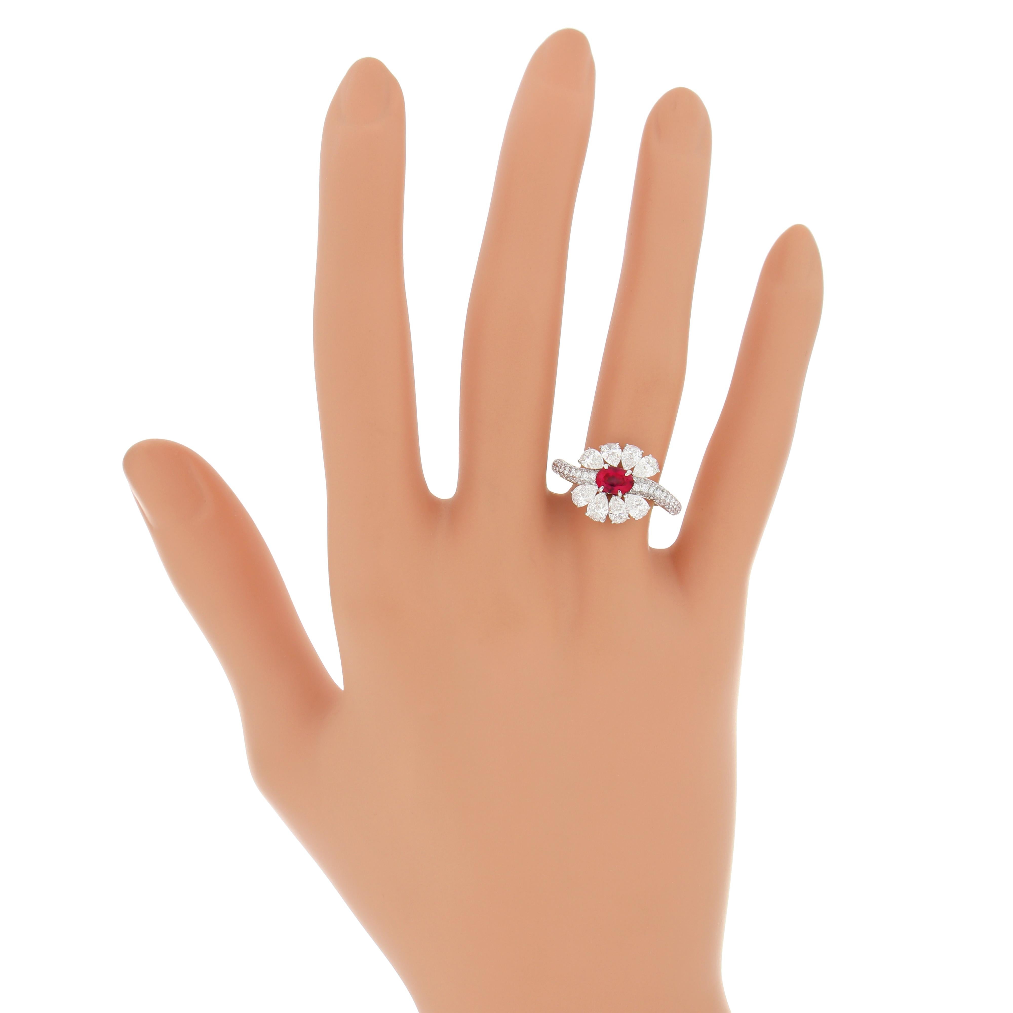 Ruby and Diamond handcraft Ring in 18 Karat White Gold for Party Wear jewellry For Sale 1