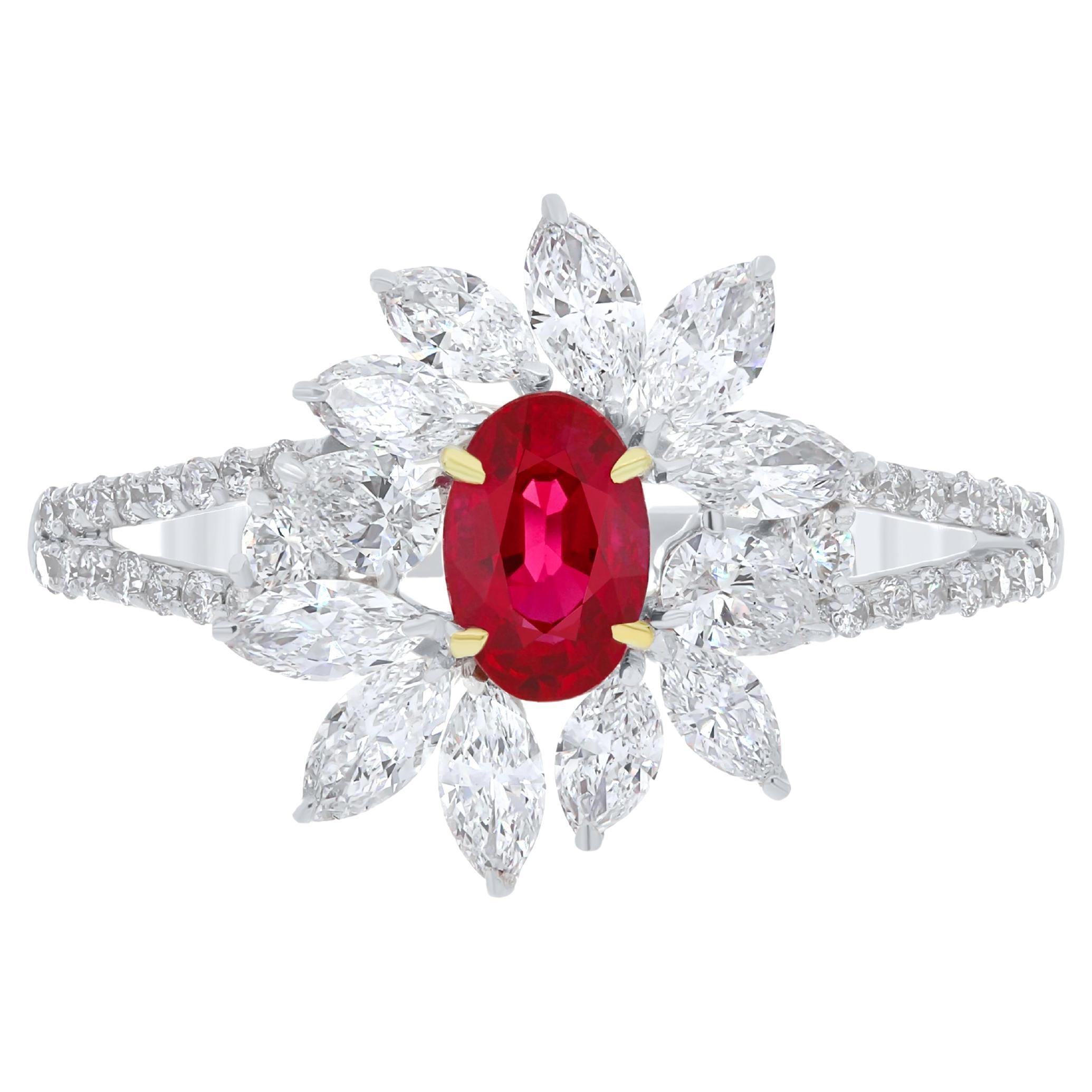 For Sale:  Ruby and Diamond Studded Ring in 18 Karat White Gold handcraft jewelry Ring