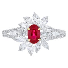 Ruby and Diamond Studded Ring in 18 Karat White Gold handcraft jewelry Ring