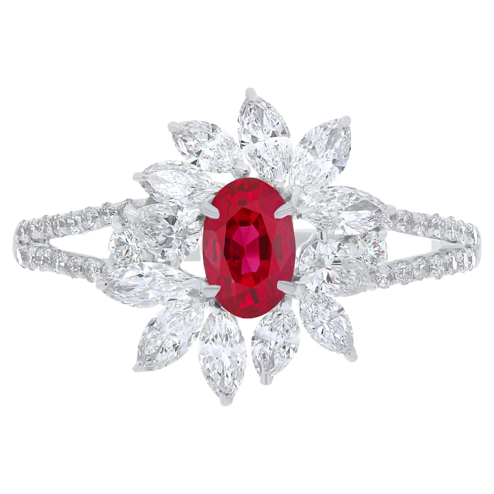 Ruby and Diamond Studded Ring in 18 Karat White Gold Handcraft Jewelry Ring