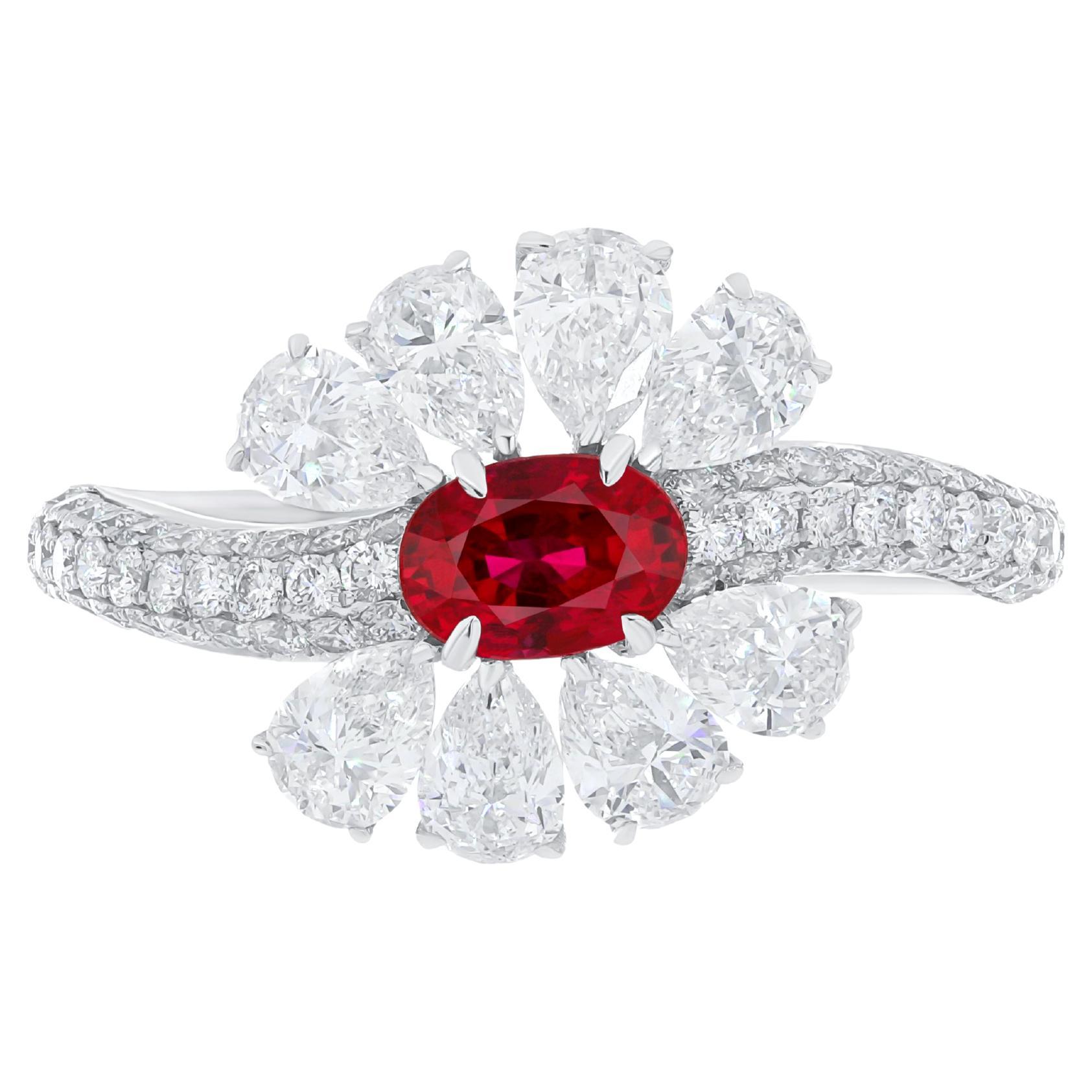 Ruby and Diamond handcraft Ring in 18 Karat White Gold for Party Wear jewellry For Sale