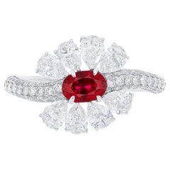 Used Ruby and Diamond handcraft Ring in 18 Karat White Gold for Party Wear jewellry