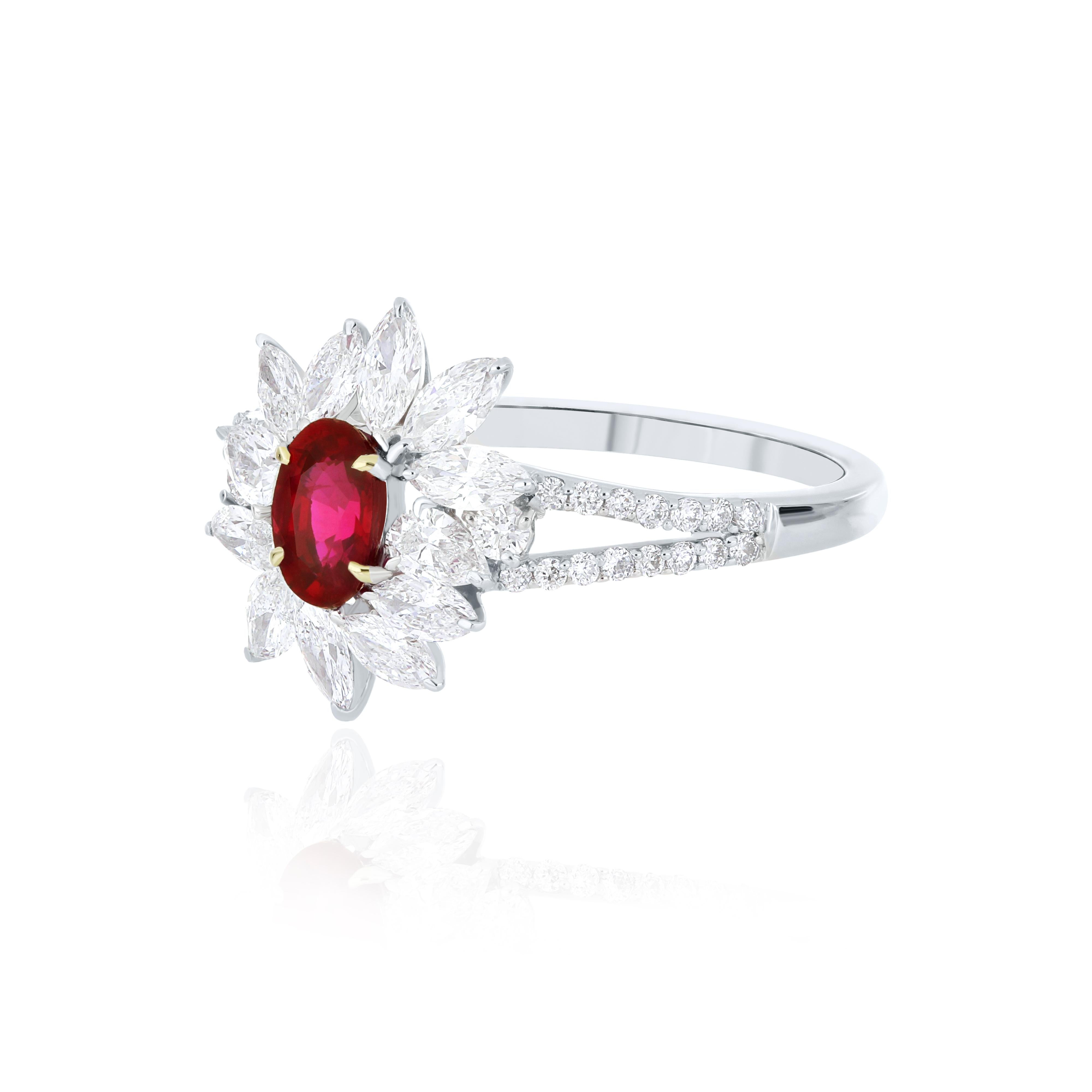 For Sale:  Ruby and Diamond Studded Ring in 18 Karat White Gold handcraft jewelry Ring 10