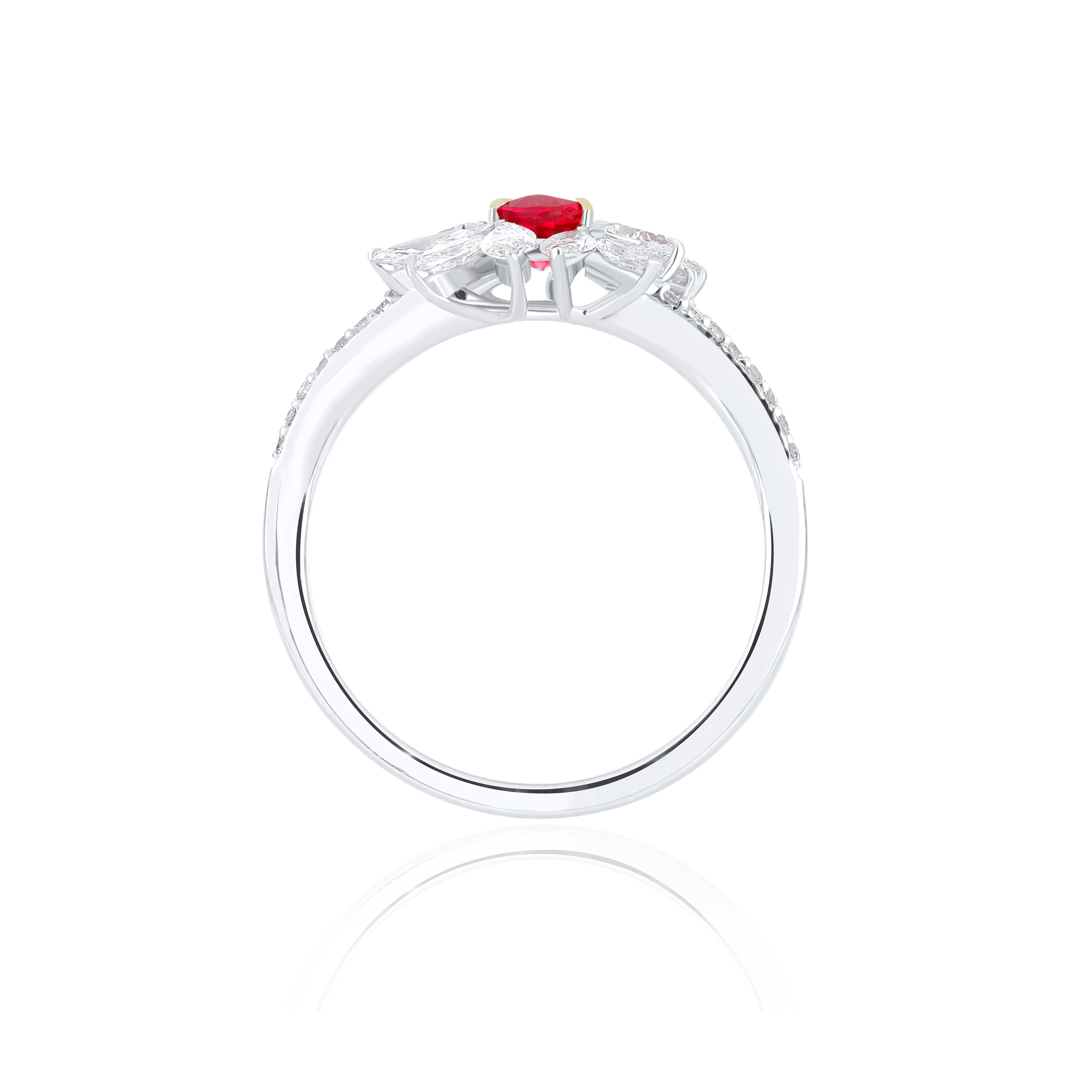 For Sale:  Ruby and Diamond Studded Ring in 18 Karat White Gold handcraft jewelry Ring 12