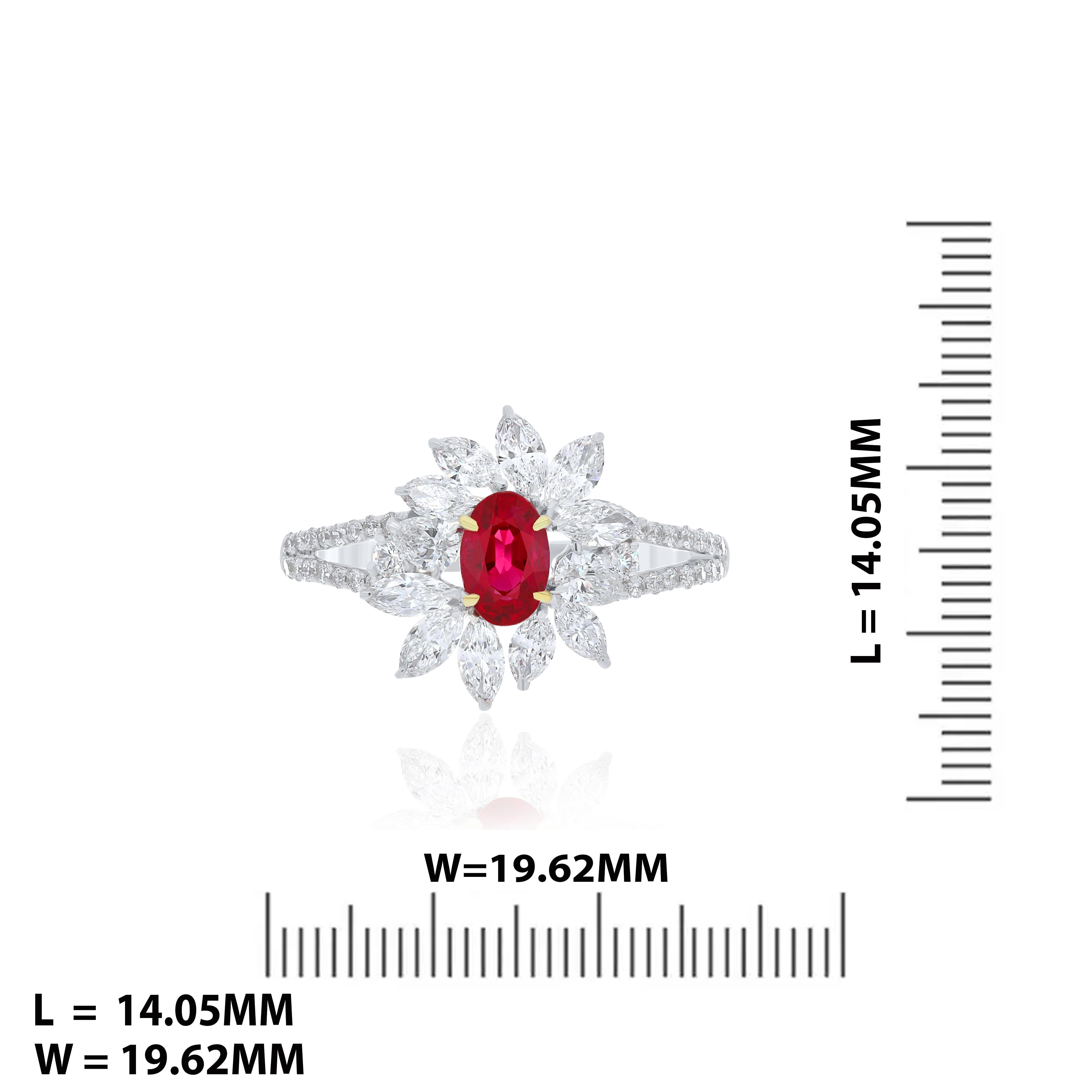 For Sale:  Ruby and Diamond Studded Ring in 18 Karat White Gold handcraft jewelry Ring 14