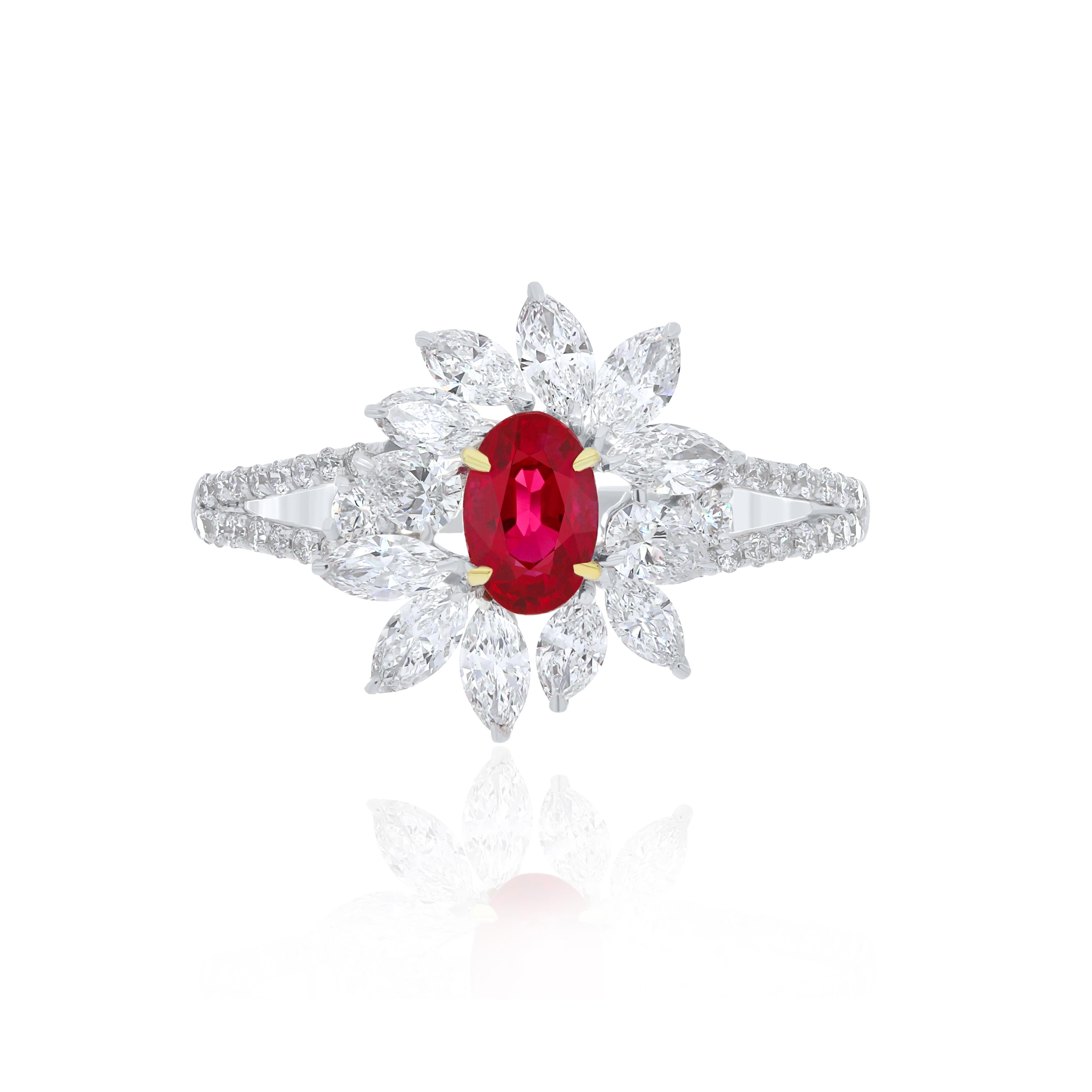 For Sale:  Ruby and Diamond Studded Ring in 18 Karat White Gold handcraft jewelry Ring 8