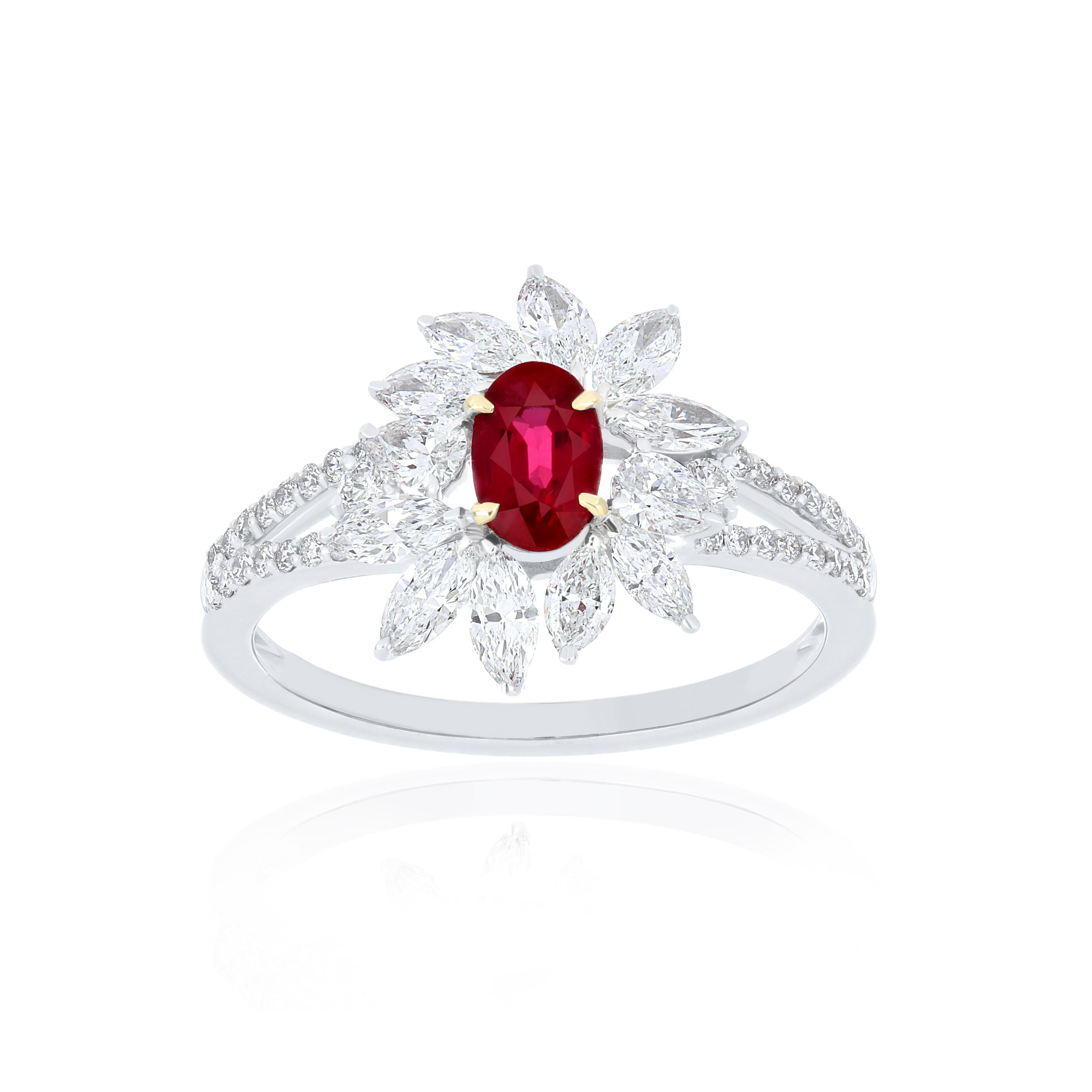 For Sale:  Ruby and Diamond Studded Ring in 18 Karat White Gold handcraft jewelry Ring 9