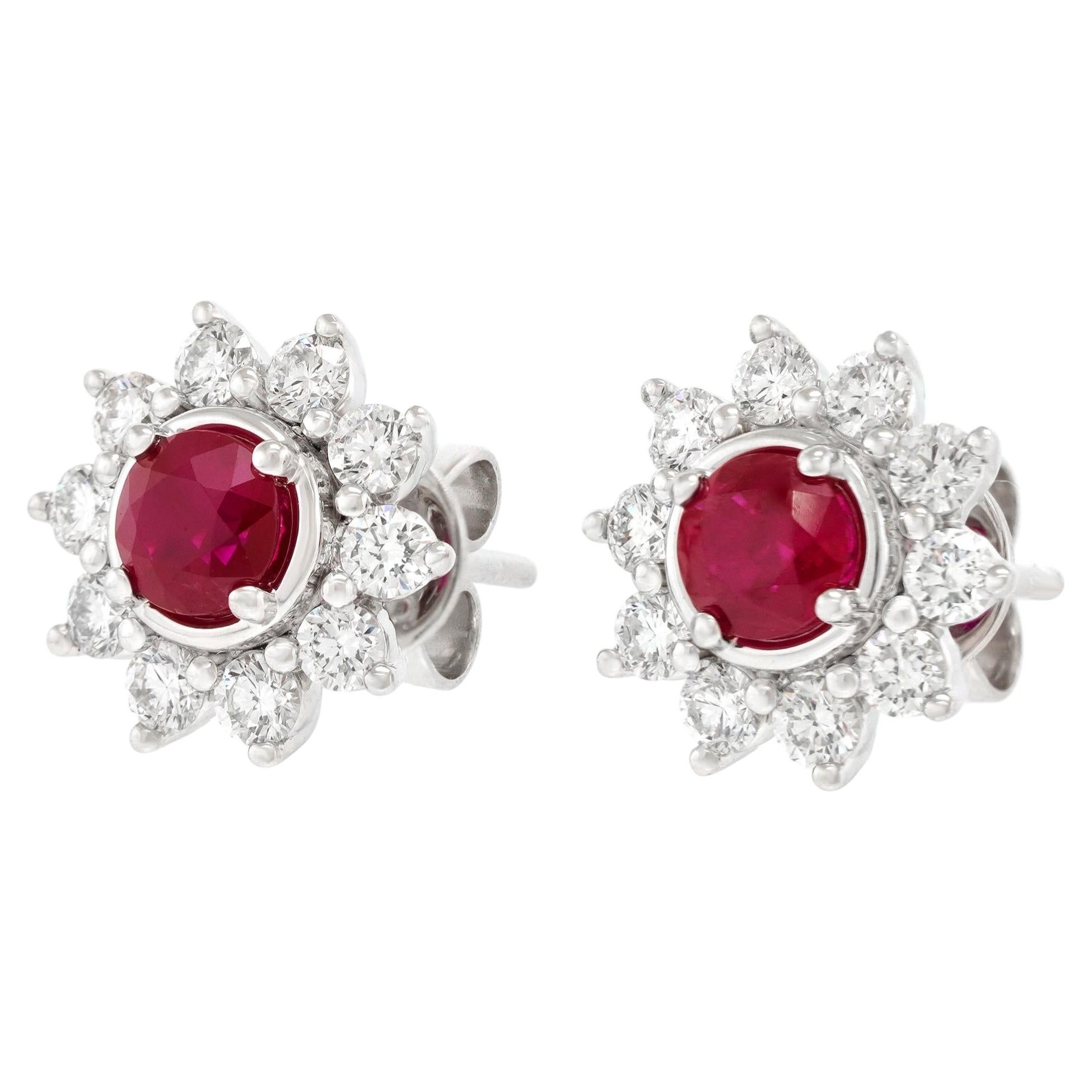 Ruby and Diamond Studs For Sale