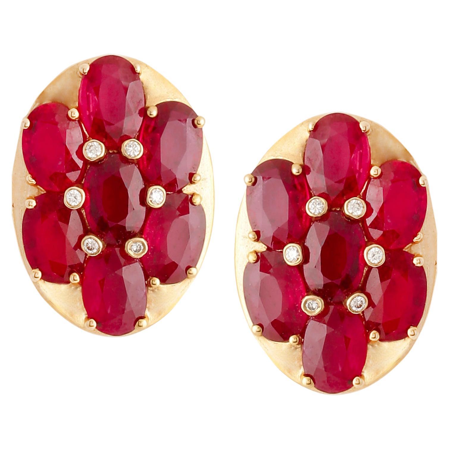 Ruby and Diamond Studs in 18K Gold