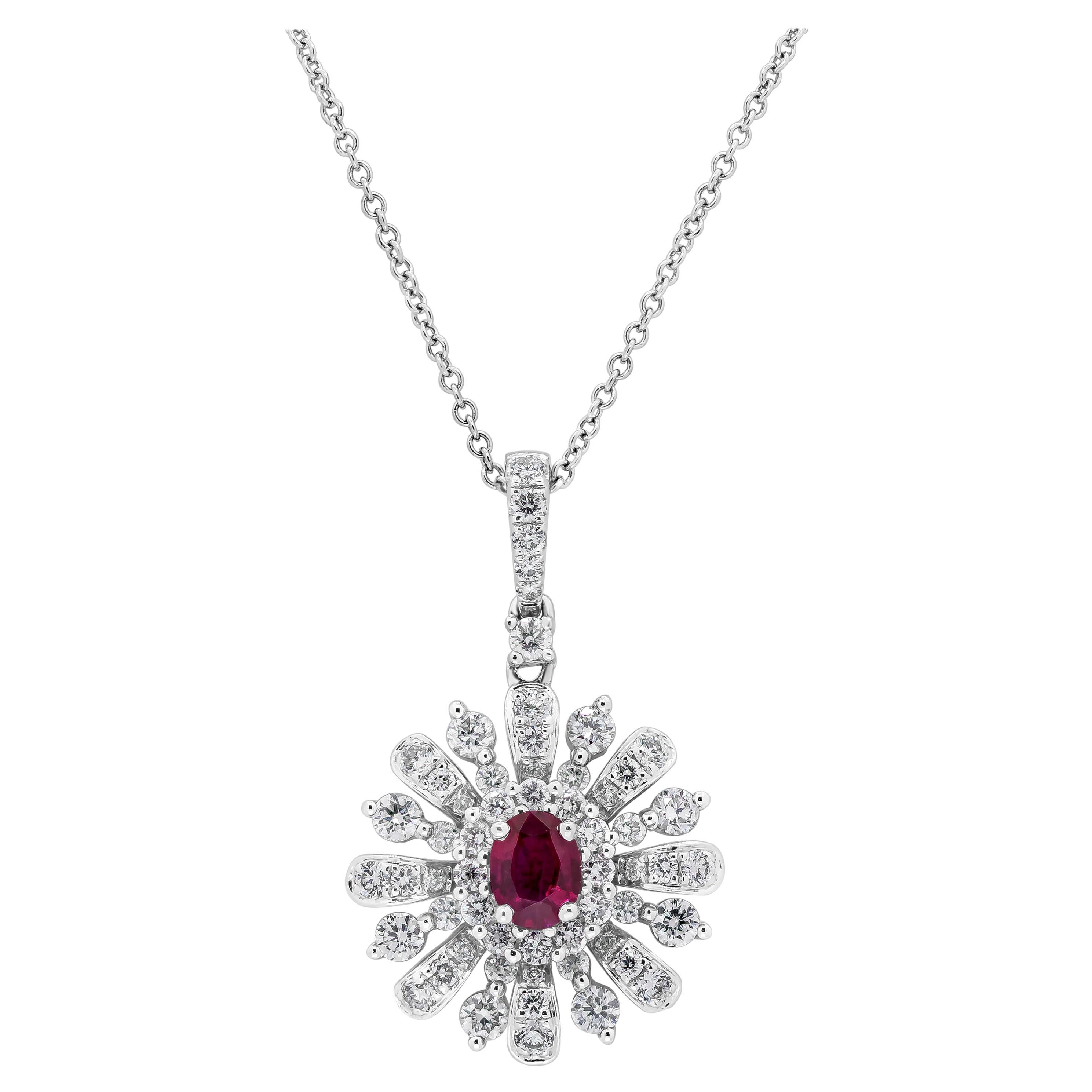 Roman Malakov 1.13 Carats Total Oval Cut Ruby & Round Diamond Pendant Necklace