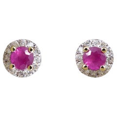 Ruby and Diamond Target Cluster Stud Earrings in 9ct Yellow and White Gold