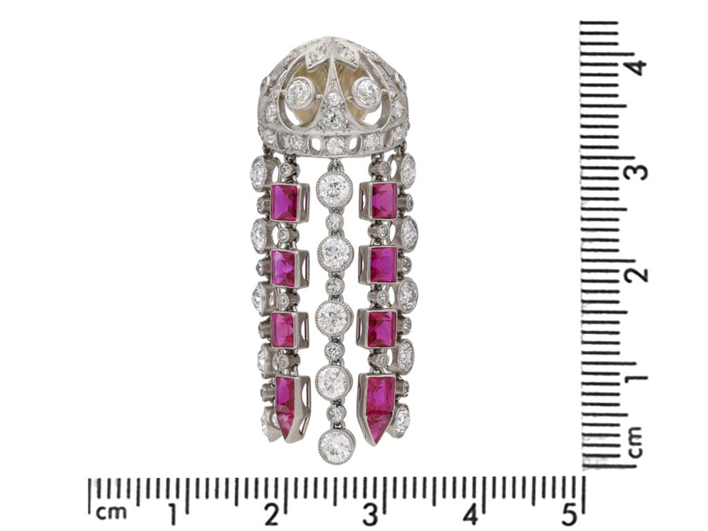 Ruby and Diamond Tassle Earrings, circa 1920 In Good Condition For Sale In London, GB