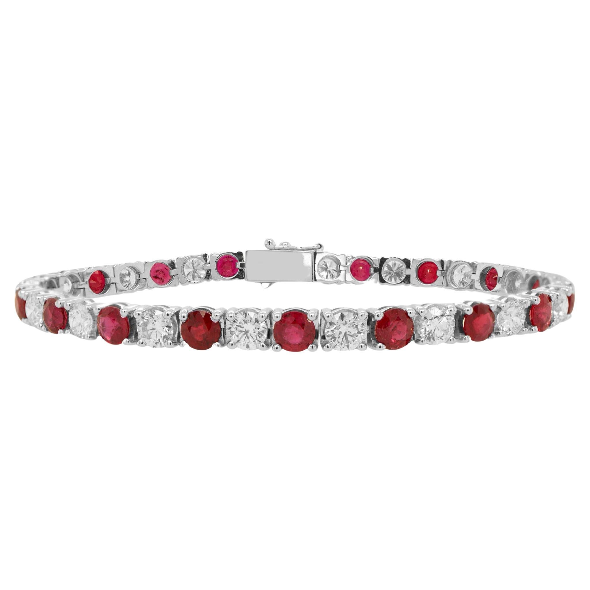 Ruby and Diamond Tennis Bracelet 14.27 Carats 18K Gold