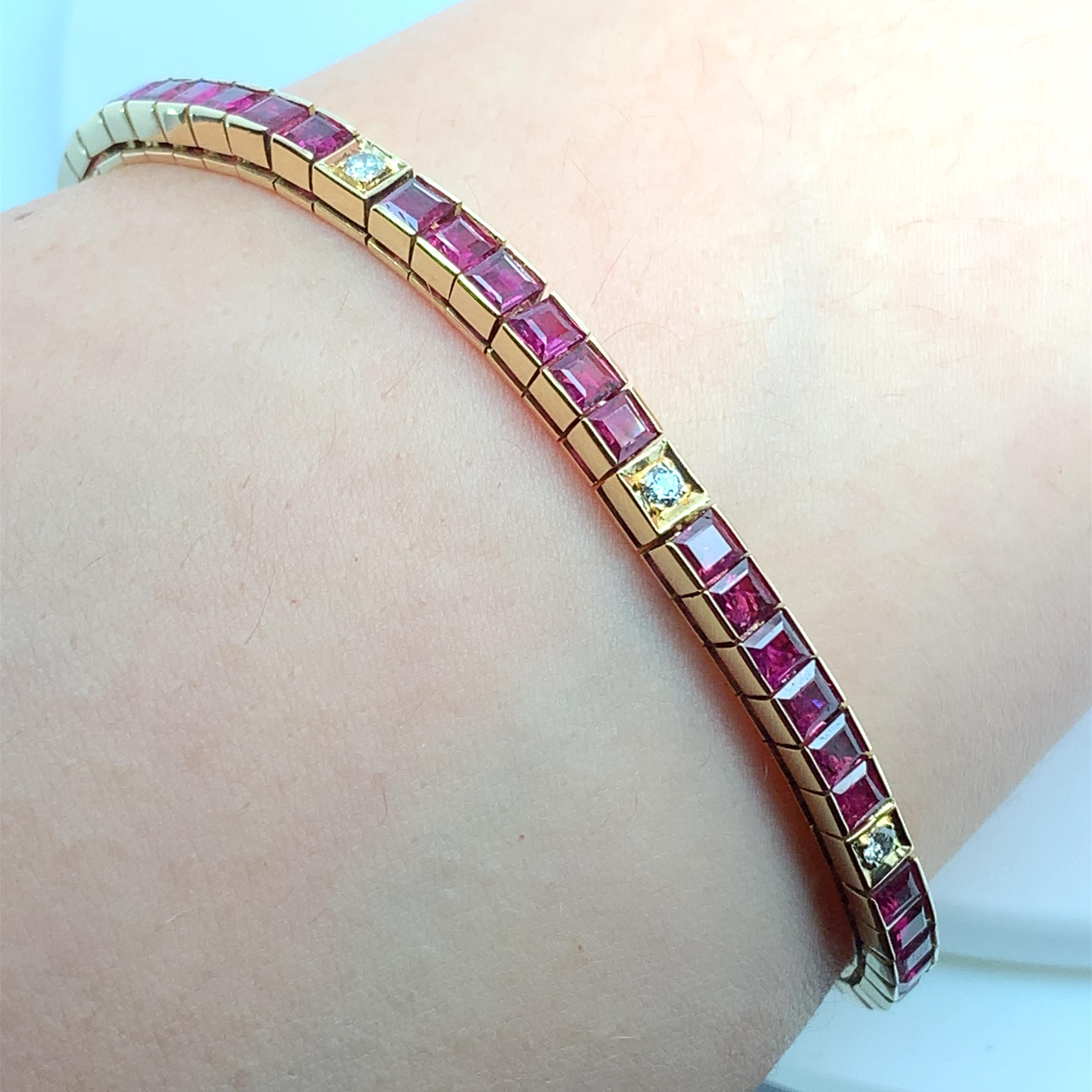 Ruby and diamond tennis bracelet 18k yellow gold For Sale 1