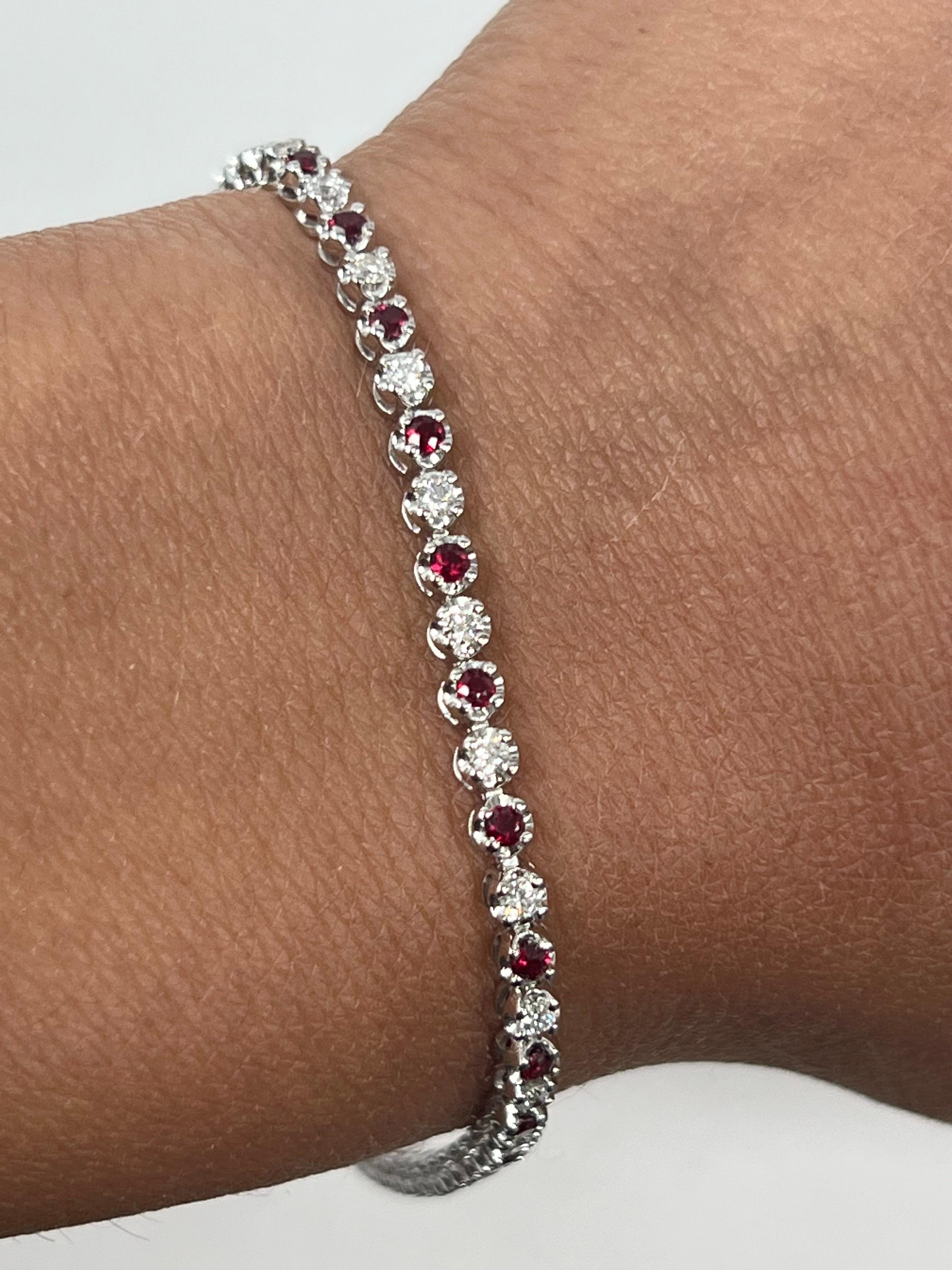 Contemporary Ruby and Diamond Tennis Bracelet For Sale