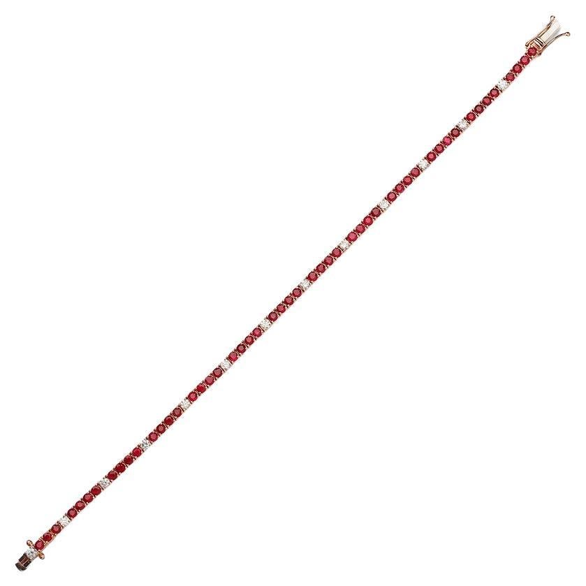 Tennisarmband aus 18 Karat natürlichem rundem Rubin und Diamanten, perfekt aufeinander abgestimmt