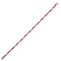 18K Natural Round Ruby and Diamond tennis bracelet perfectly matched