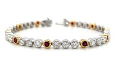 Ruby and Diamond Tennis Bracelet in 18k Gold, Bezel Setting