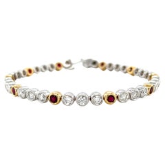Ruby and Diamond Tennis Bracelet in 18k Gold, Bezel Setting