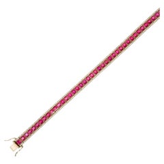 Ruby and Diamond Tennis Bracelet Statement 18K Yellow Gold