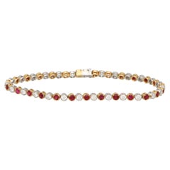 Ruby and Diamond Tennis Line Bracelet Set in 18k Yellow and White Gold