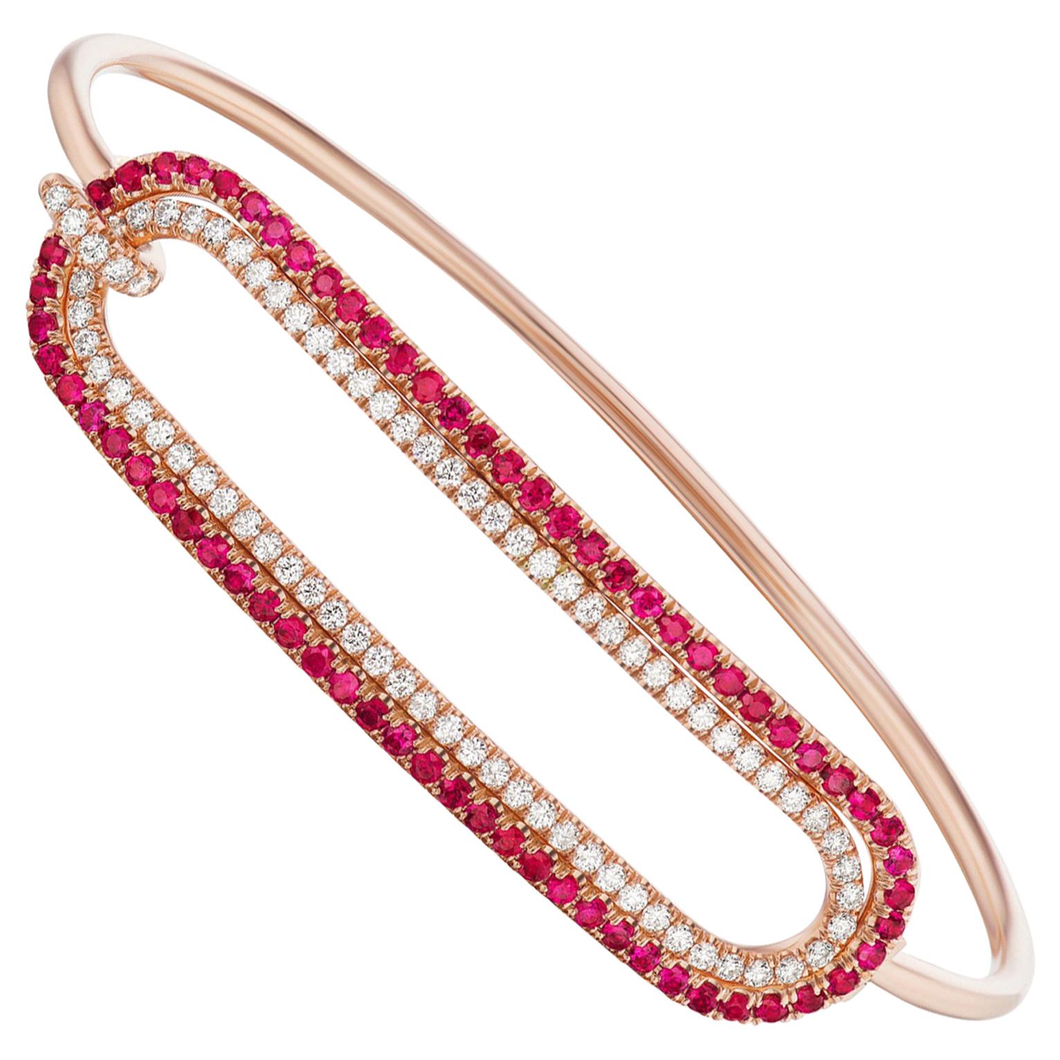 Ruby and Diamond Tension Bracelet in 18 Karat Rose Gold