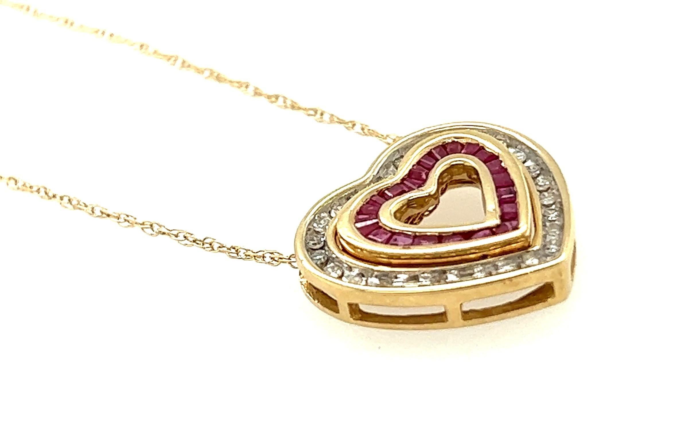 Round Cut Ruby and Diamond Three-In-One Heart Pendant 