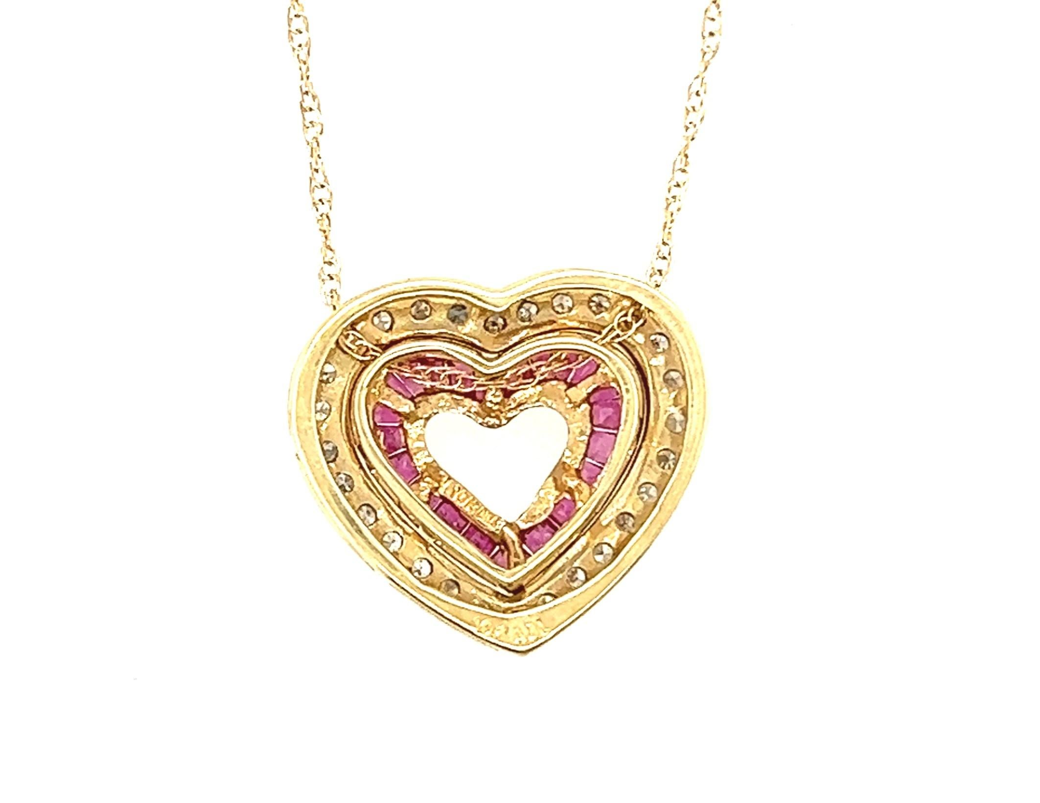 Ruby and Diamond Three-In-One Heart Pendant  In Good Condition In Towson, MD