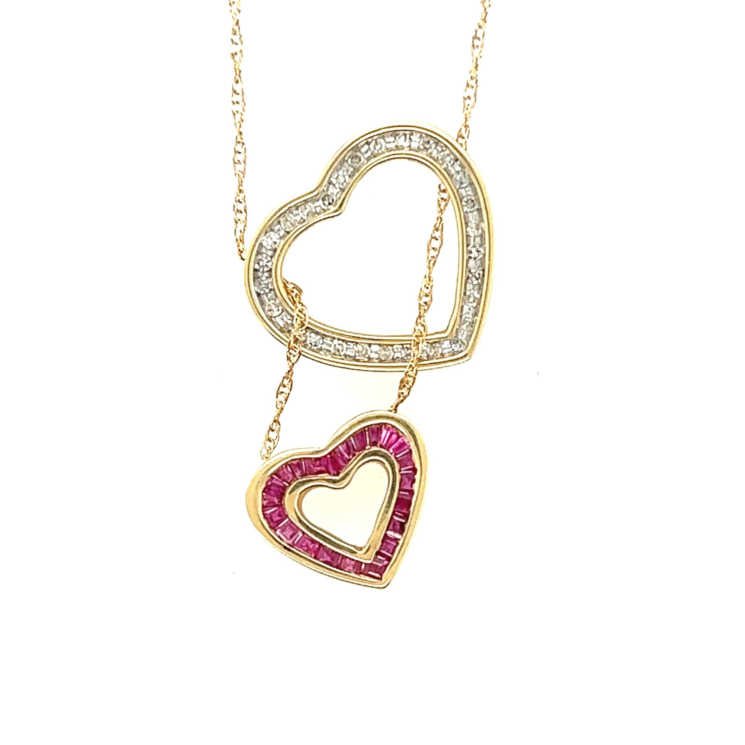 Women's or Men's Ruby and Diamond Three-In-One Heart Pendant 