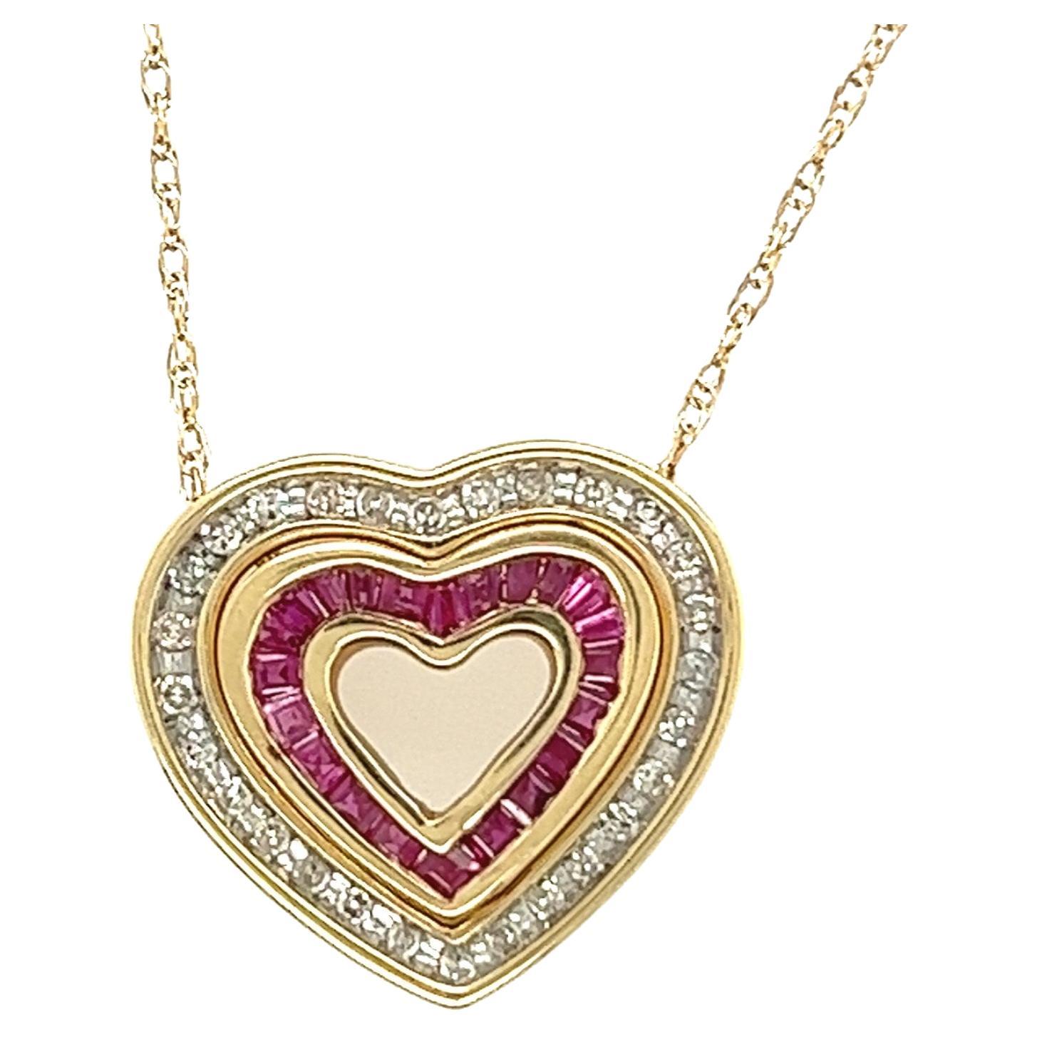 Ruby and Diamond Three-In-One Heart Pendant 