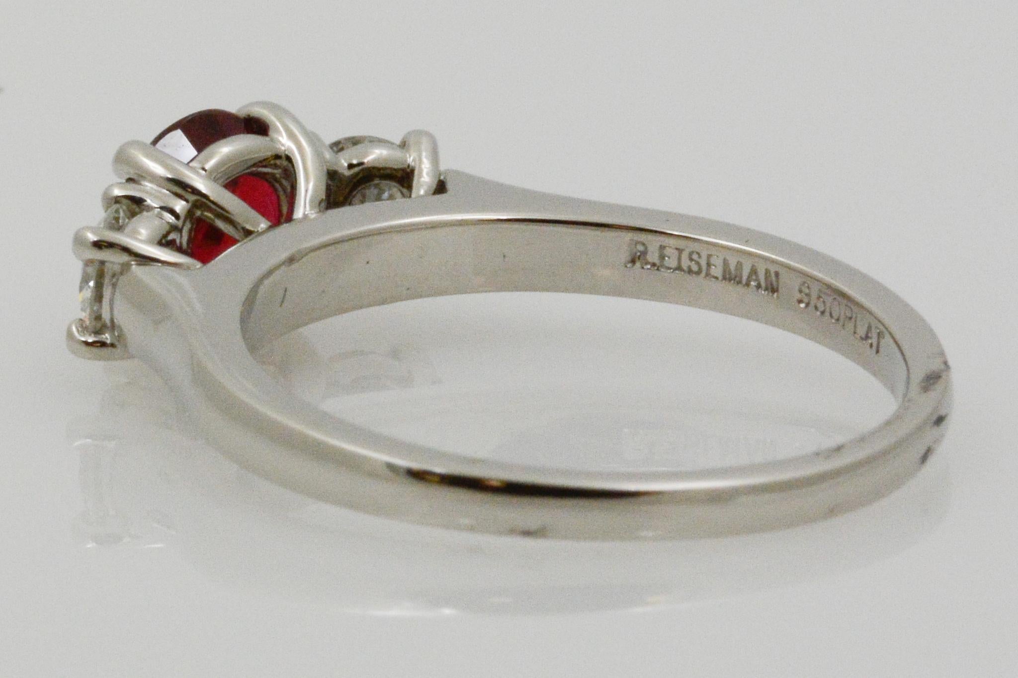 Women's Ruby and Diamond Three-Stone Platinum Ring