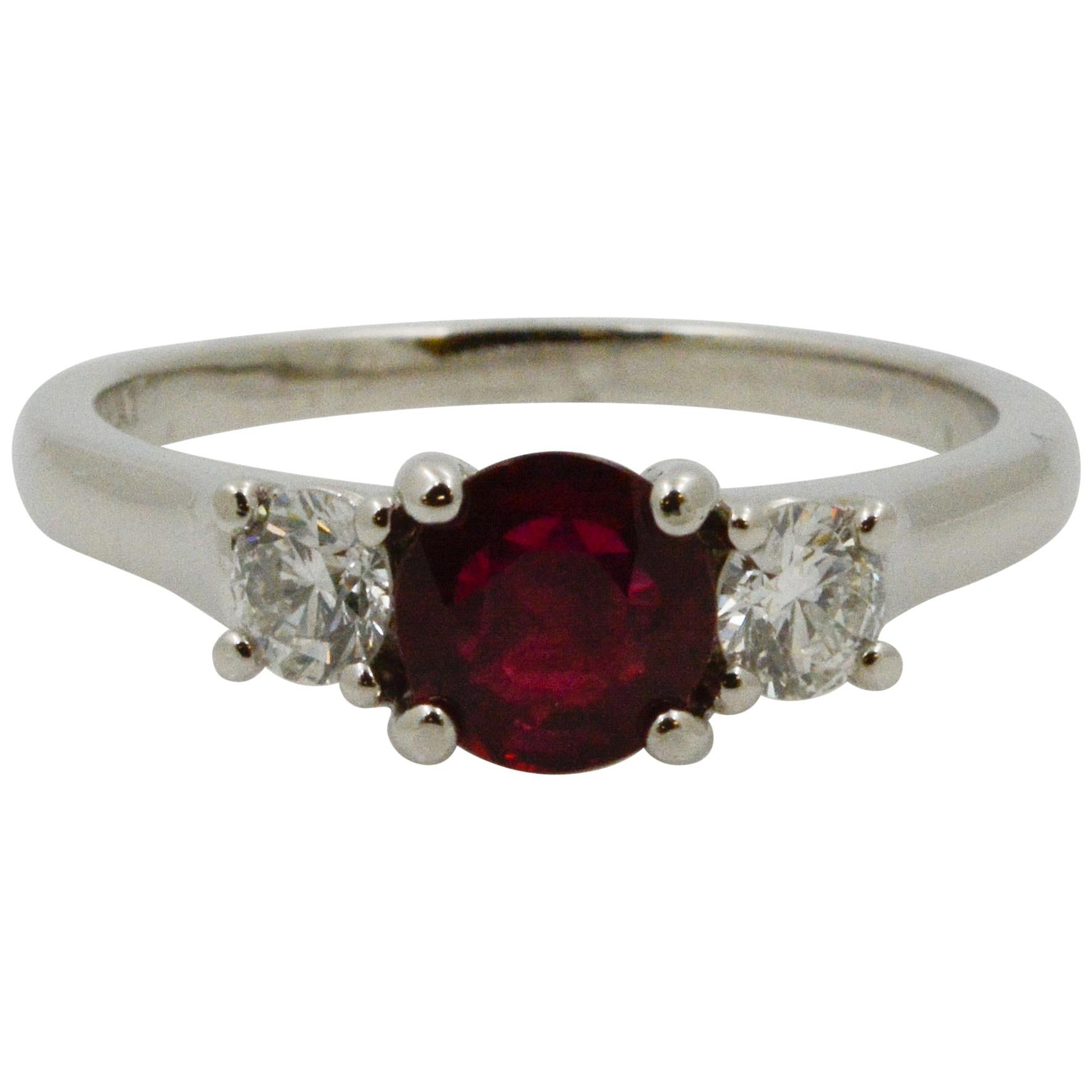 Ruby and Diamond Three-Stone Platinum Ring