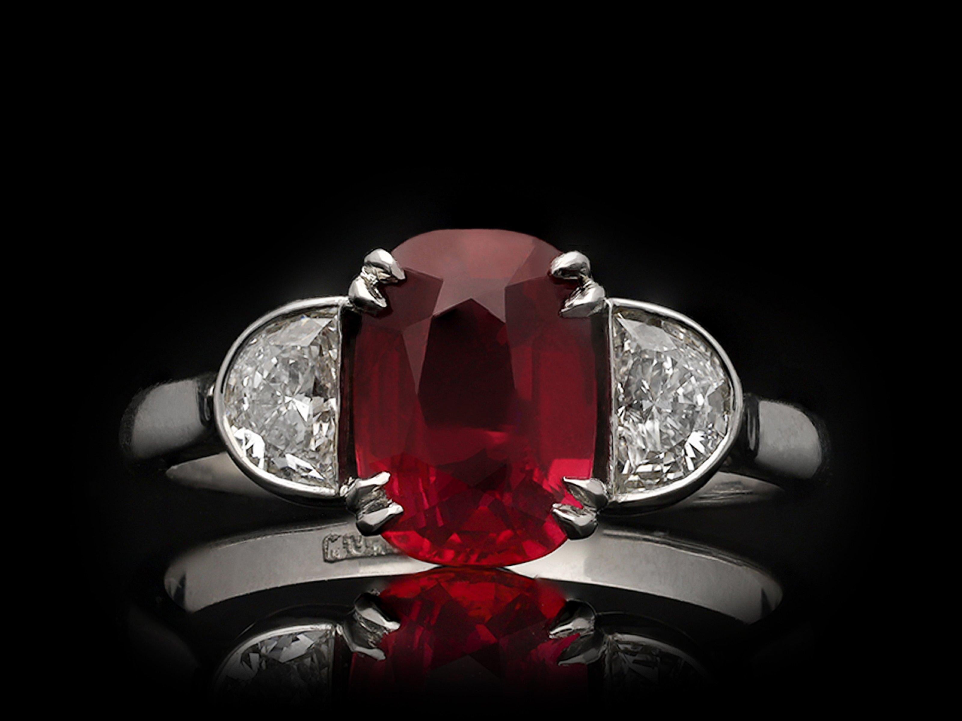 Ruby and diamond three stone ring, circa 1990 For Sale 1
