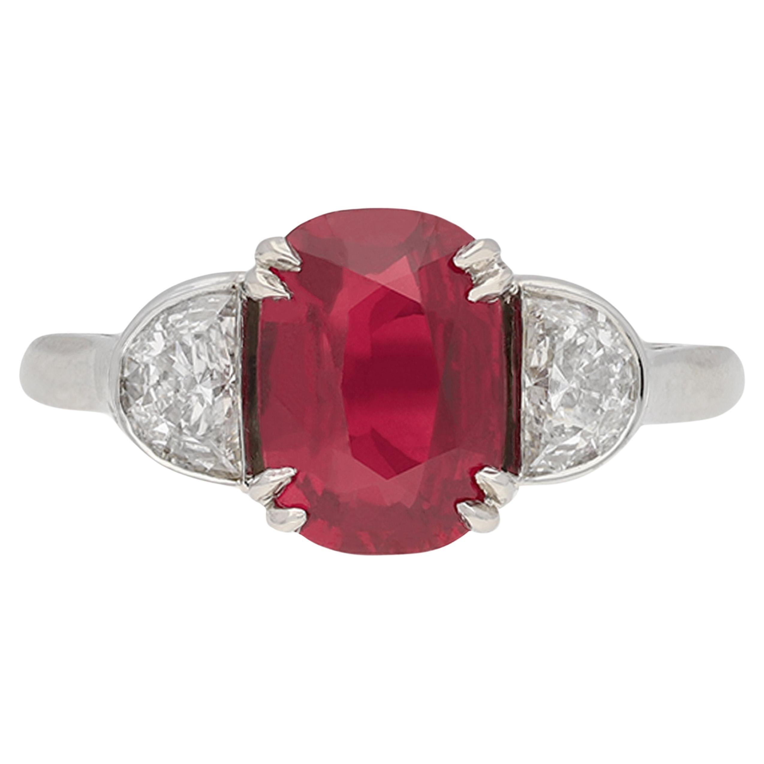 Ruby and diamond three stone ring, circa 1990 For Sale