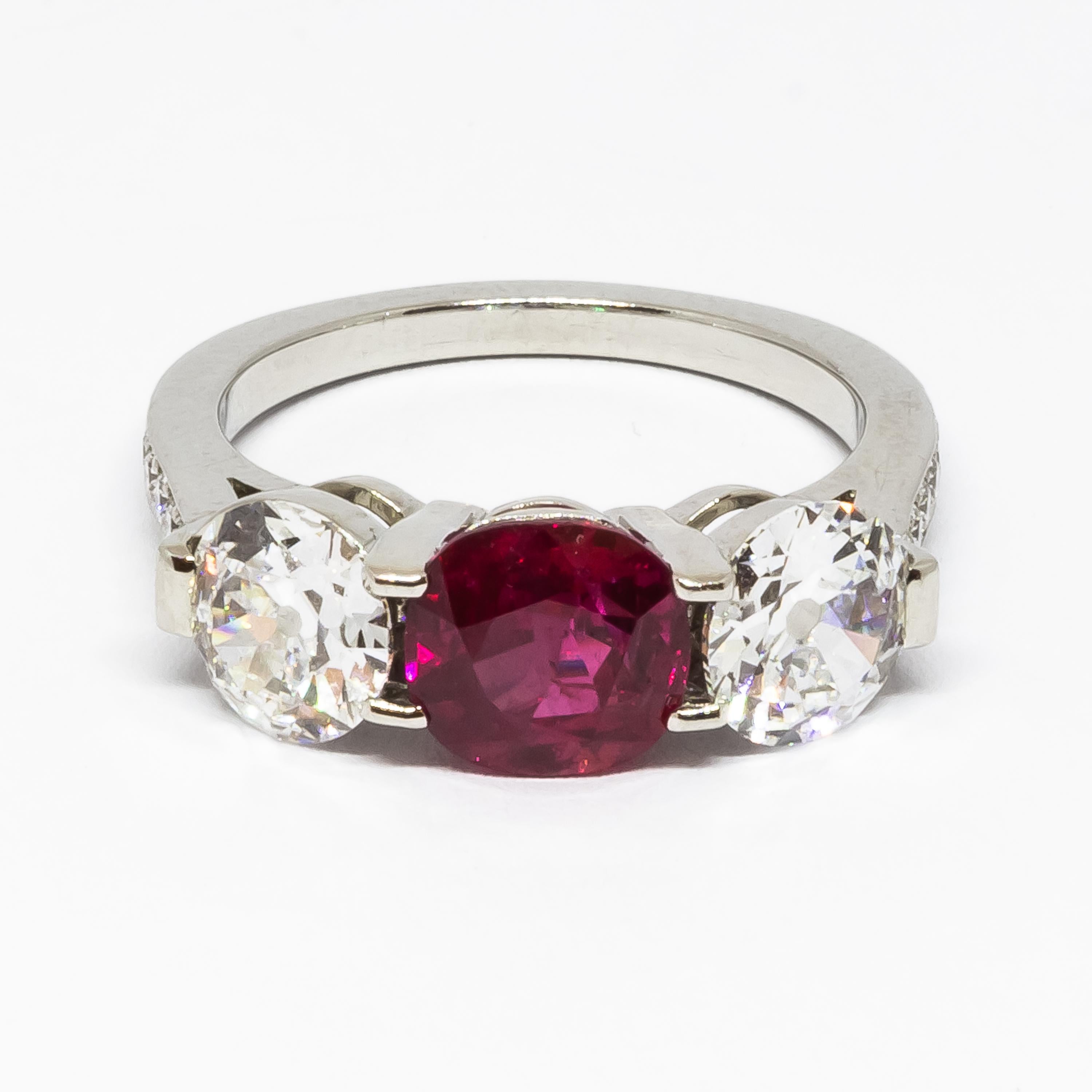 Women's or Men's Ruby and Diamond Three-Stone Ring