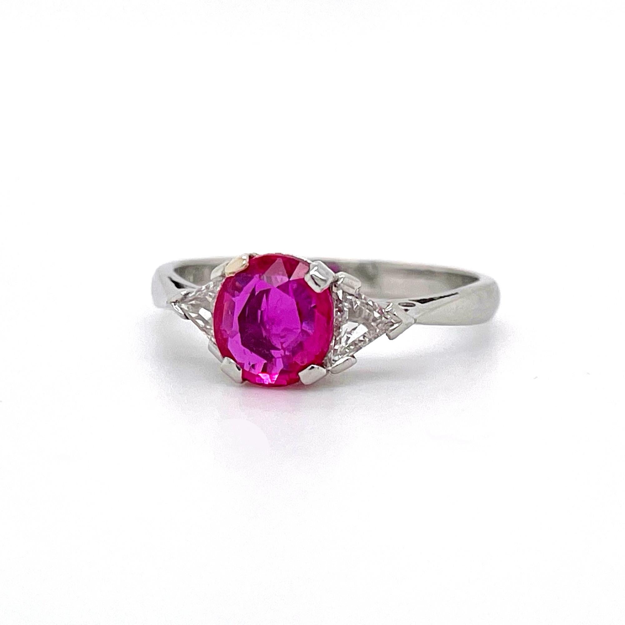 Women's Ruby and Diamond Triangle Ring For Sale