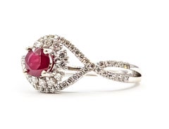 Ruby and Diamond Twist Halo Ring in 14k White Gold