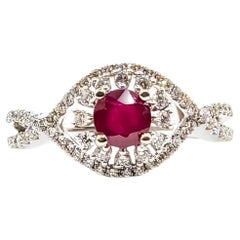 Ruby and Diamond Twist Halo Ring in 14k White Gold