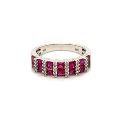 Ruby and Diamond Two-Row Half Eternity Gold Band Ring