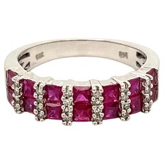 Ruby and Diamond Two-Row Half Eternity Gold Band Ring