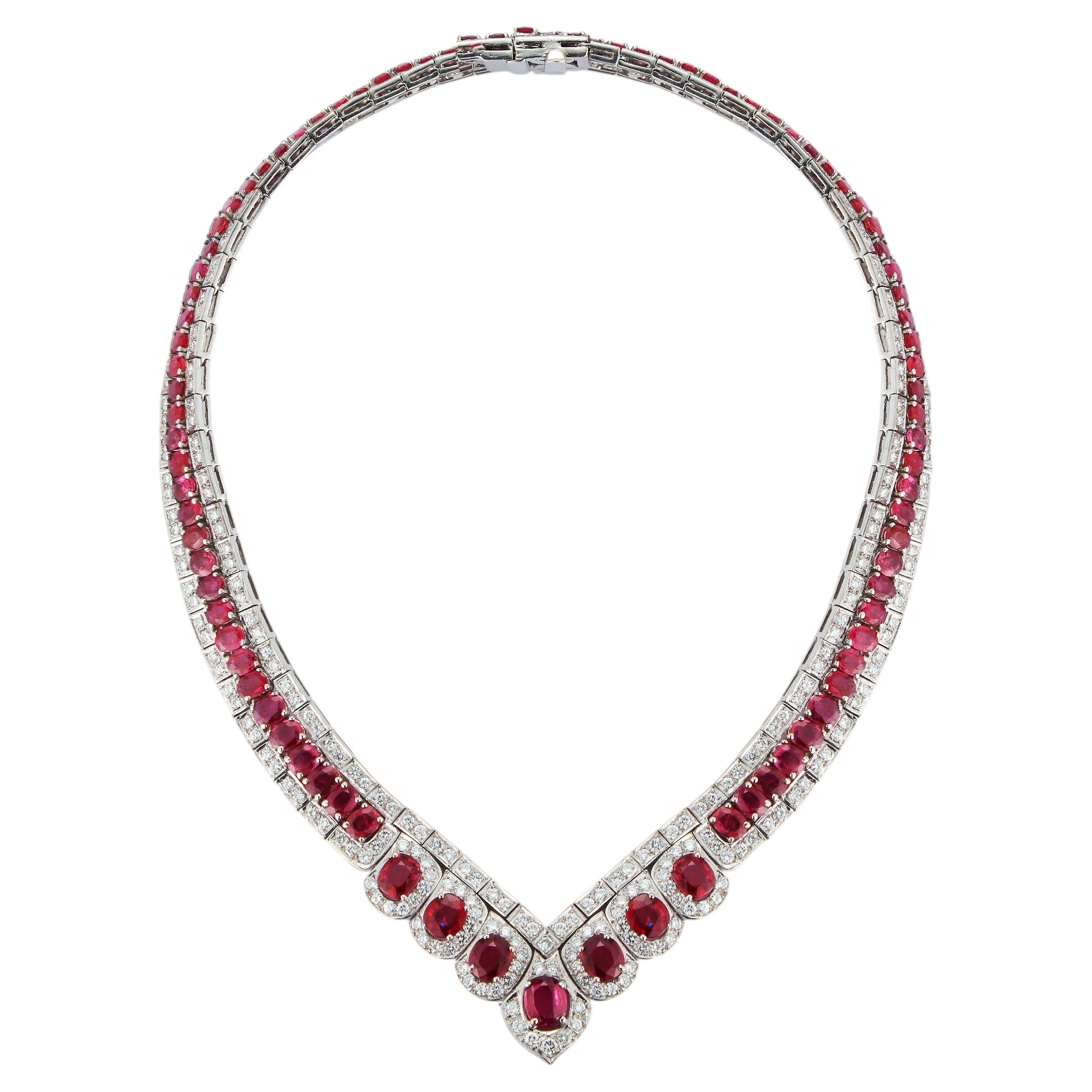 Ruby and Diamond V-Shaped Collar Necklace