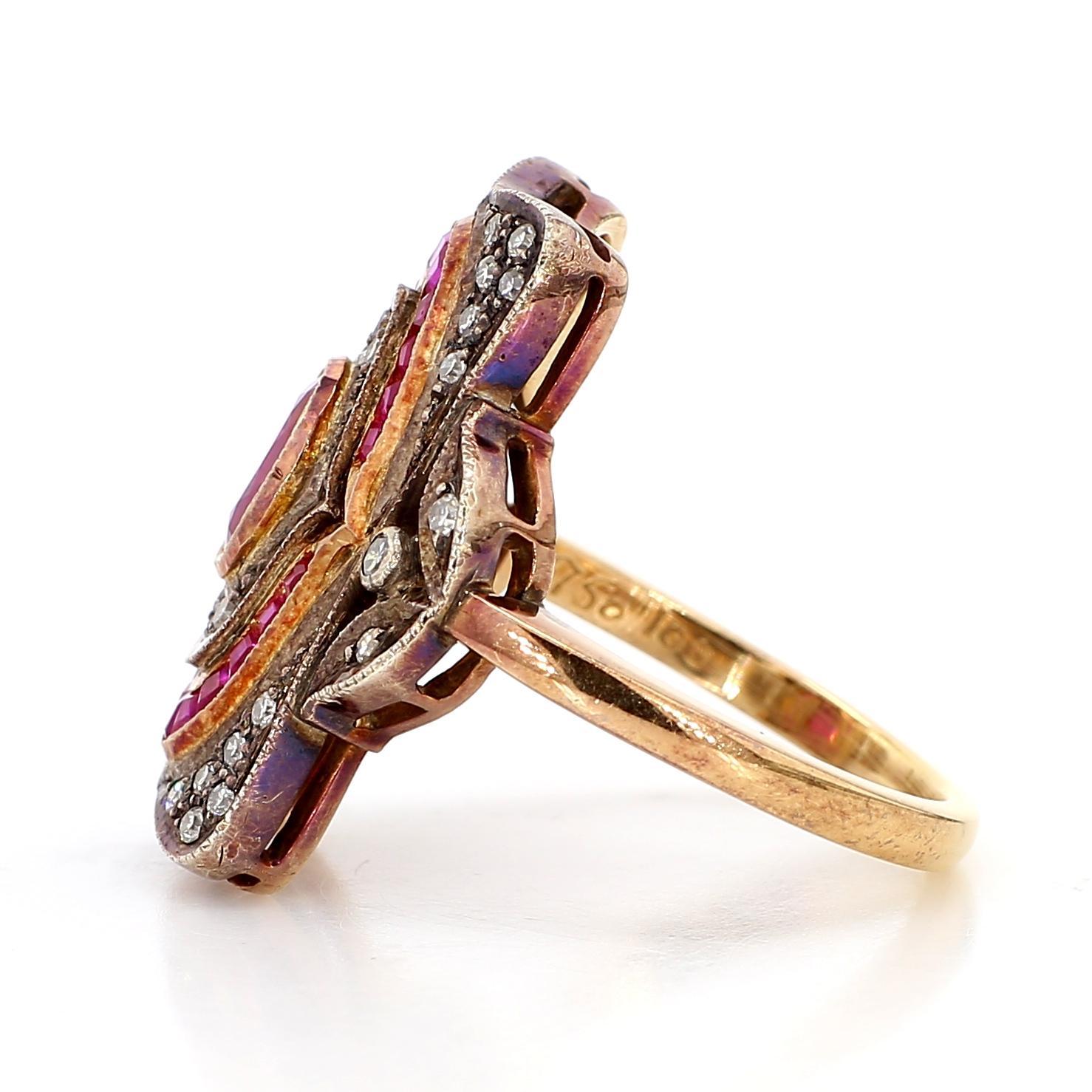 Victorien Bague victorienne en or 18K avec rubis et diamants en vente
