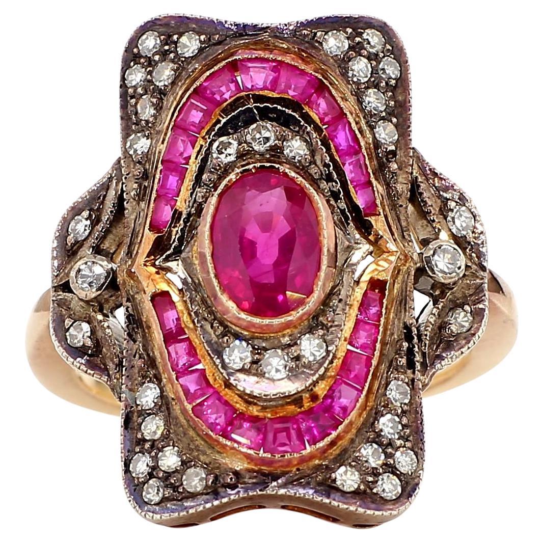 Ruby and Diamond Victorian 18K Gold Ring