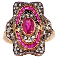 Ruby and Diamond Victorian 18K Gold Ring