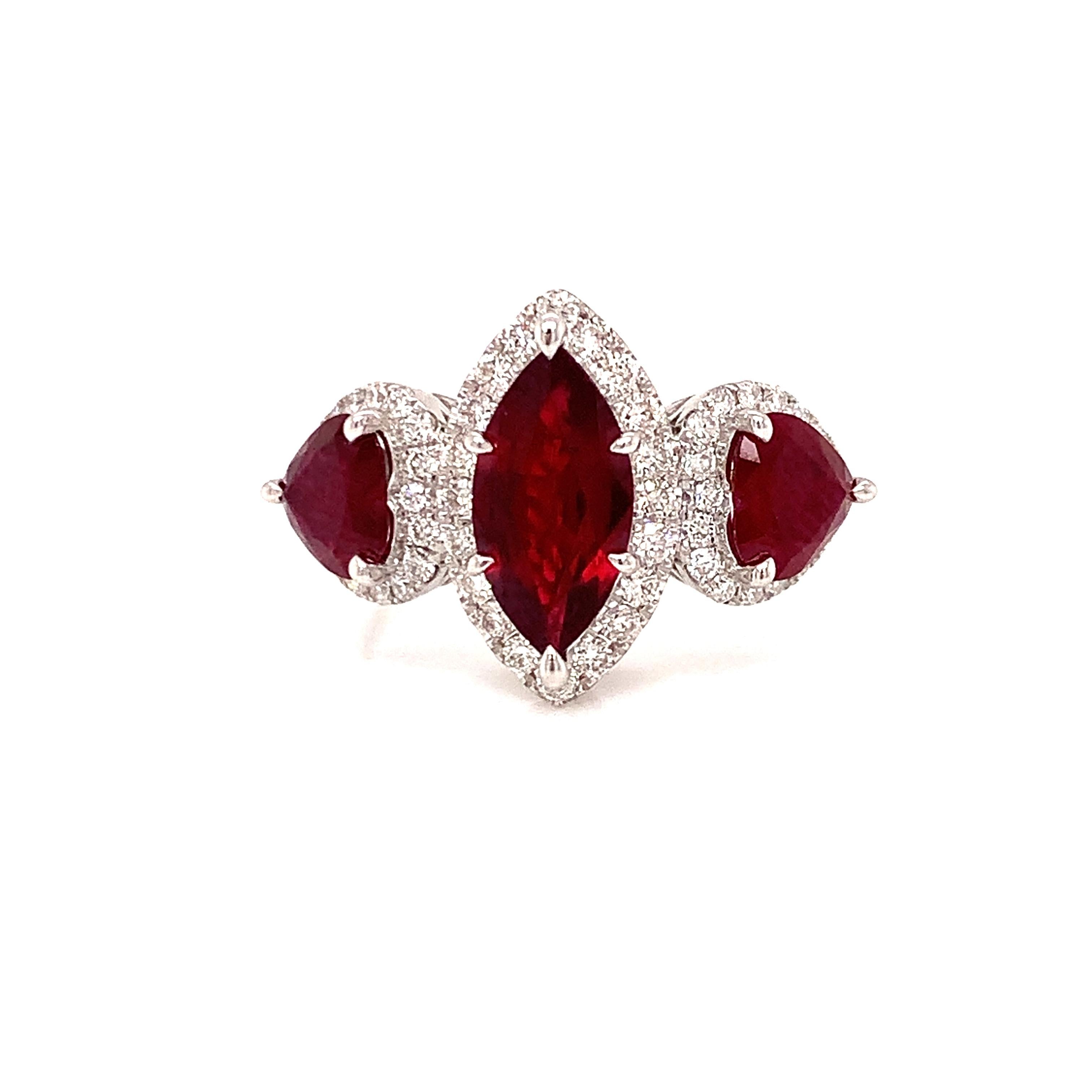 Marquise Cut Ruby and Diamond Vintage Inspired Ring
