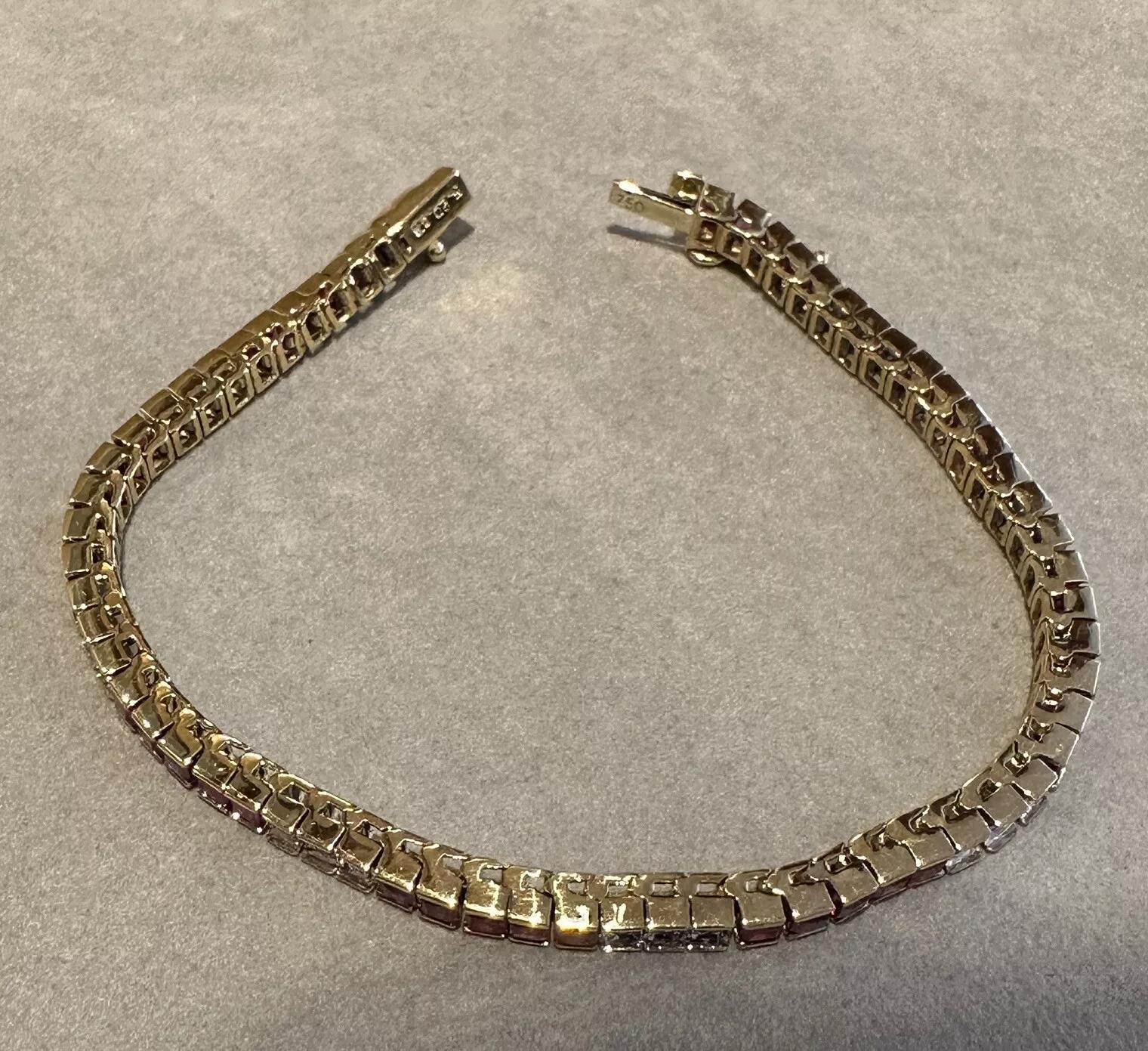 Ruby and Diamond Vintage Line Tennis Bracelet in 18k Yellow Gold and White Gold For Sale 2