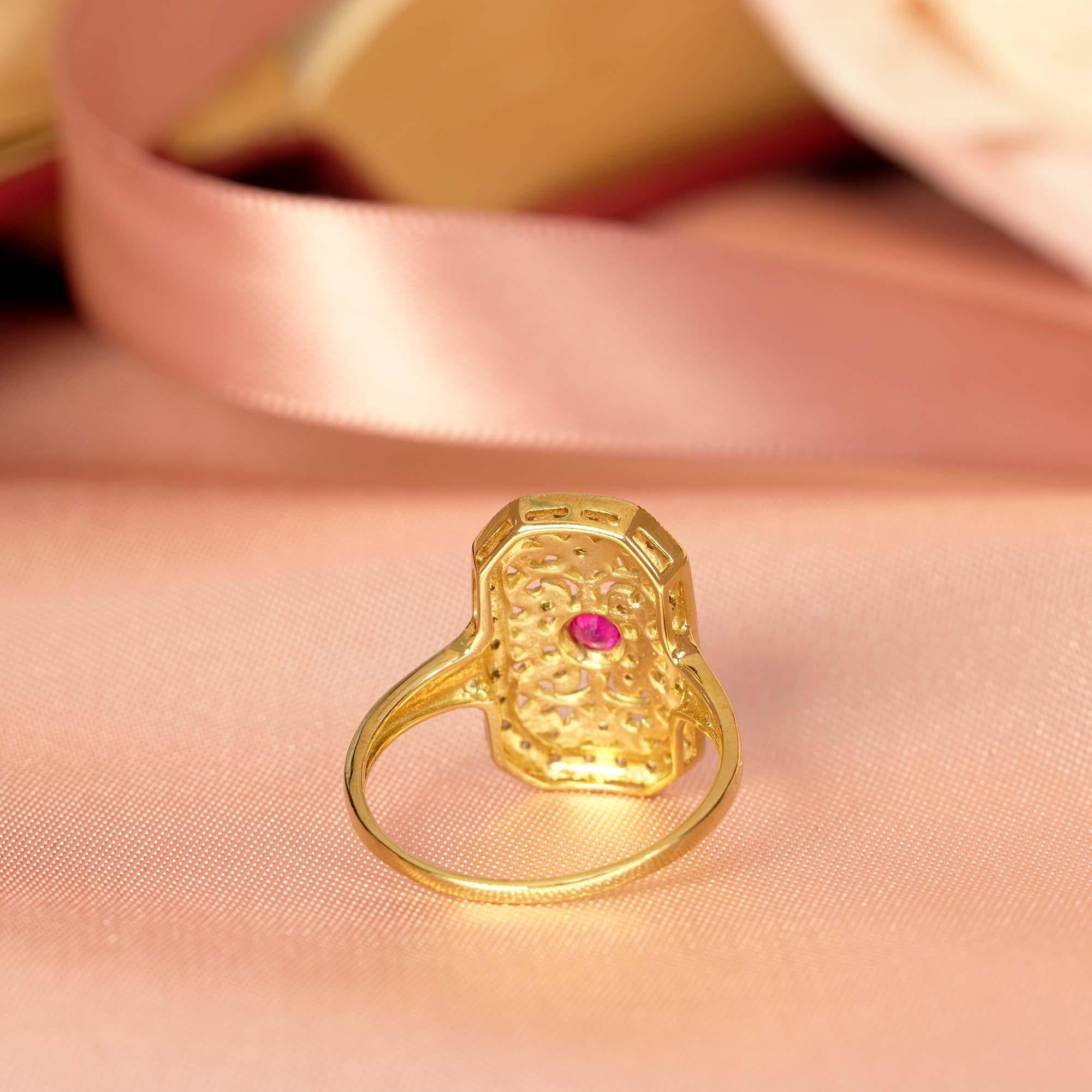 Filigraner Ring im Vintage-Stil mit Rubin und Diamant aus massivem 9K Gelbgold 5